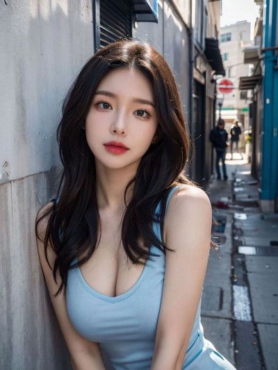 [AI Generated] 清纯唯美系列：巷子里的牛仔裤半裸美女